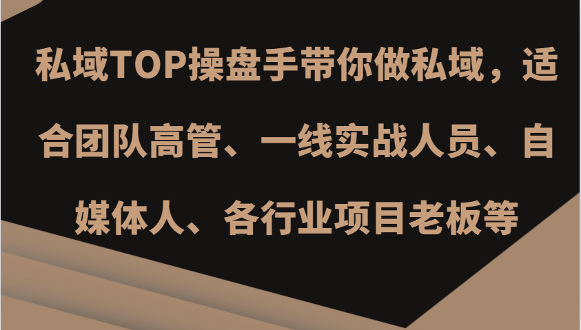 私域TOP操盘手带你做私域，适合团队高管、一线实战人员、自媒体人、各行业项目老板等-AI学习资源网