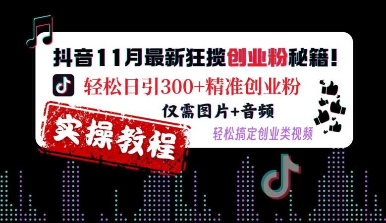 抖音11月最新狂揽创业粉秘籍，轻松日引300+精准创业粉，仅需图片+音频，轻松搞定创业类视频-AI学习资源网