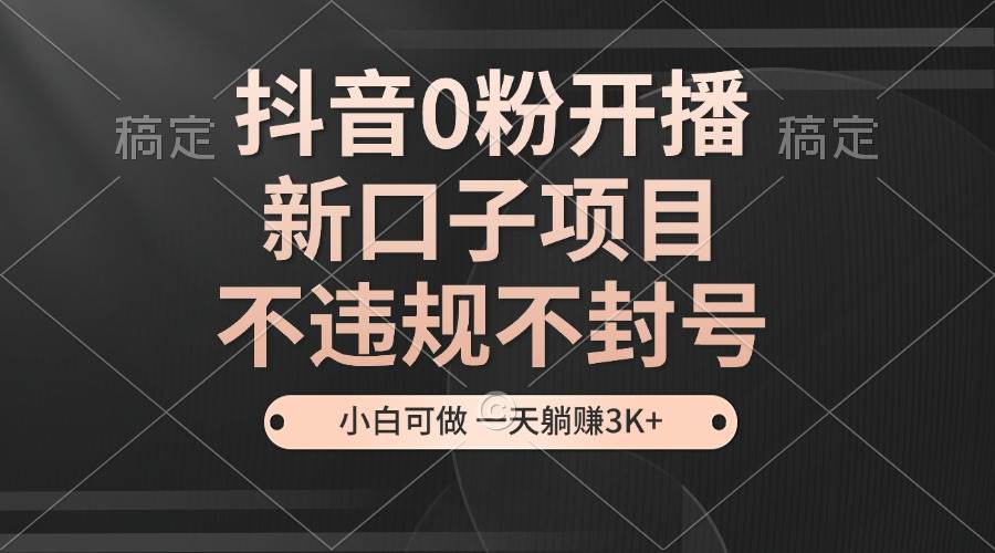 （13301期）抖音0粉开播，新口子项目，不违规不封号，小白可做，一天躺赚3K+-AI学习资源网