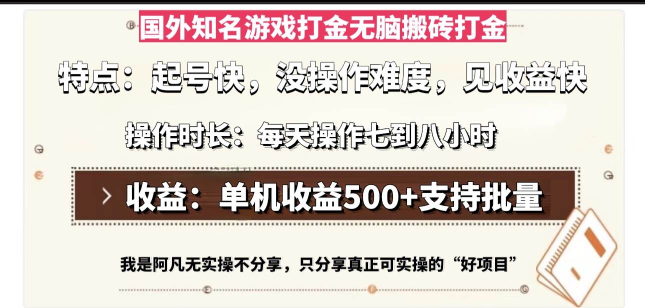 （13307期）国外知名游戏打金无脑搬砖单机收益500，每天操作七到八个小时-AI学习资源网