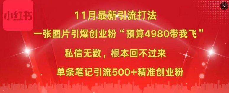 小红书11月最新图片打粉，一张图片引爆创业粉，“预算4980带我飞”，单条引流500+精准创业粉-AI学习资源网