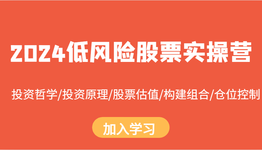 2024低风险股票实操营：投资哲学/投资原理/股票估值/构建组合/仓位控制-AI学习资源网