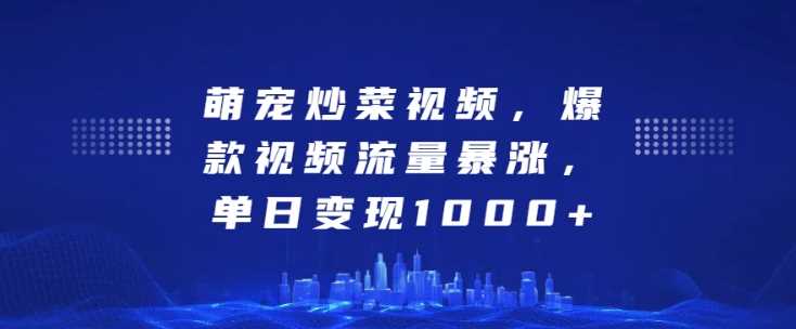 萌宠炒菜视频，爆款视频流量暴涨，单日变现1k-AI学习资源网