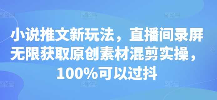 小说推文新玩法，直播间录屏无限获取原创素材混剪实操，100%可以过抖-AI学习资源网