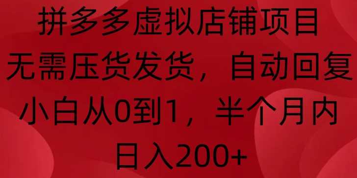 拼多多虚拟店铺项目，无需压货发货，自动回复，小白从0到1，半个月内日入200+【揭秘】-AI学习资源网