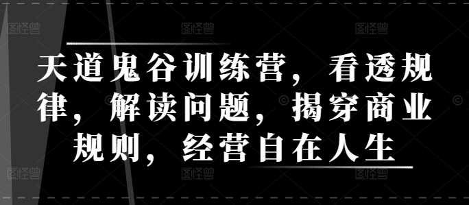 天道鬼谷训练营，看透规律，解读问题，揭穿商业规则，经营自在人生-AI学习资源网