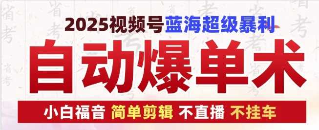 2025视频号蓝海超级暴利自动爆单术1.0 ，小白褔音 简单剪辑 不直播 不挂车-AI学习资源网