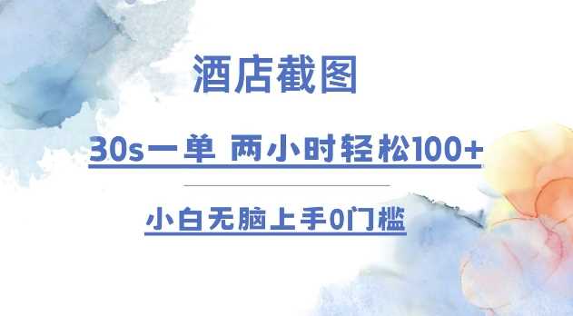 酒店截图 30s一单  2小时轻松100+ 小白无脑上手0门槛【仅揭秘】-AI学习资源网