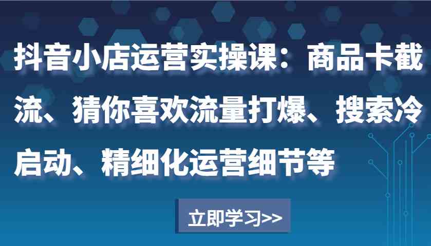 抖音小店运营实操课：商品卡截流、猜你喜欢流量打爆、搜索冷启动、精细化运营细节等-AI学习资源网