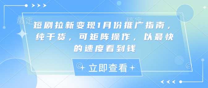 短剧拉新变现1月份推广指南，纯干货，可矩阵操作，以最快的速度看到钱-AI学习资源网