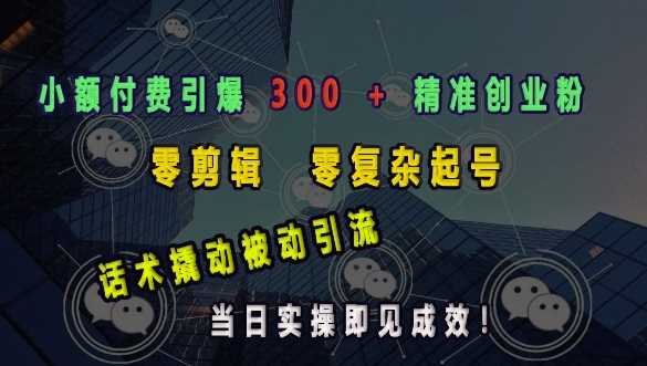 小额付费引爆 300 + 精准创业粉，零剪辑、零复杂起号，话术撬动被动引流，当日实操即见成效-AI学习资源网