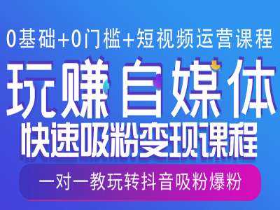 0基础+0门槛+短视频运营课程，玩赚自媒体快速吸粉变现课程，一对一教玩转抖音吸粉爆粉-AI学习资源网