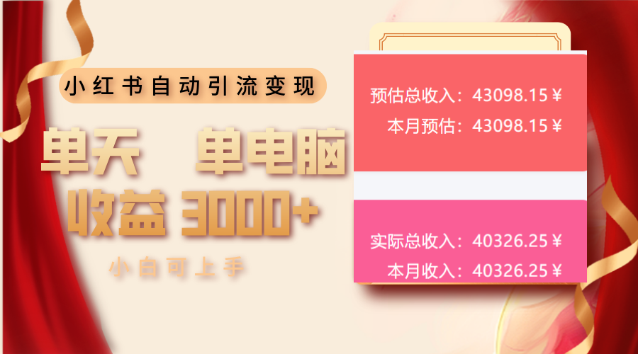 小红书自动引流变现 单天单电脑收益3000+  小白可上手-AI学习资源网