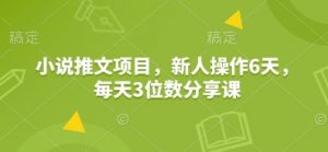 小说推文项目,新人操作6天,每天3位数分享课-AI学习资源网