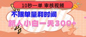 10秒一单,审核视频 ,不限单量时间,新人小白一天300+-AI学习资源网