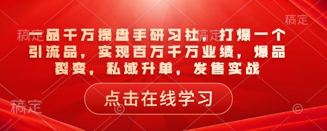 一品千万操盘手研习社，打爆一个引流品，实现百万千万业绩，爆品裂变，私域升单，发售实战-AI学习资源网