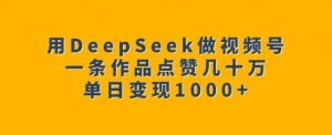 用DeepSeek做视频号，一条作品点赞几十万，单日变现1k-AI学习资源网