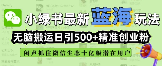 小绿书无脑搬运引流，全自动日引500精准创业粉，微信生态内又一个闷声发财的机会-AI学习资源网