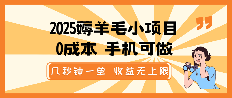 2025薅羊毛小项目，0成本 手机可做，几秒钟一单，收益无上限-AI学习资源网