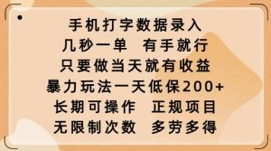手机打字数据录入,几秒一单,有手就行,只要做当天就有收益,暴力玩法一天低保2张-AI学习资源网