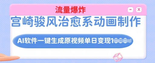 宫崎骏风治愈系动画制作，AI软件一键生成原创视频流量爆炸，单日变现多张，详细实操流程-AI学习资源网