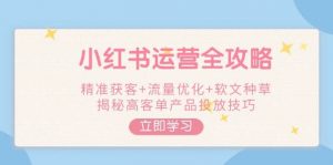 小红书运营全攻略,精准获客+流量优化+软文种草,揭秘高客单产品投放技巧-AI学习资源网