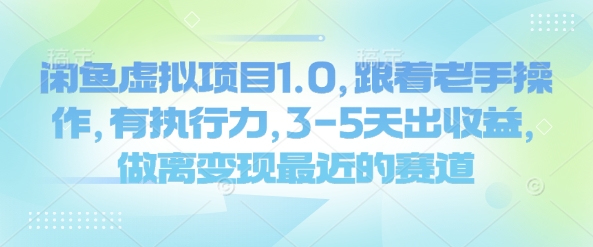 闲鱼虚拟项目1.0，跟着老手操作，有执行力，3-5天出收益，做离变现最近的赛道-AI学习资源网