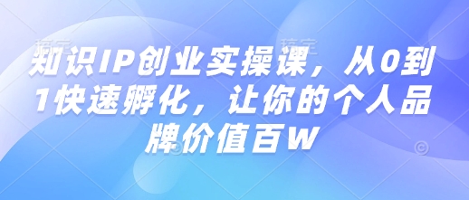 知识IP创业实操课，从0到1快速孵化，让你的个人品牌价值百W-AI学习资源网