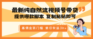 最新纯自然流视频号带货,提供爆款脚本简单 复制粘贴即可,高佣金低门槛,单日收益3K+-AI学习资源网