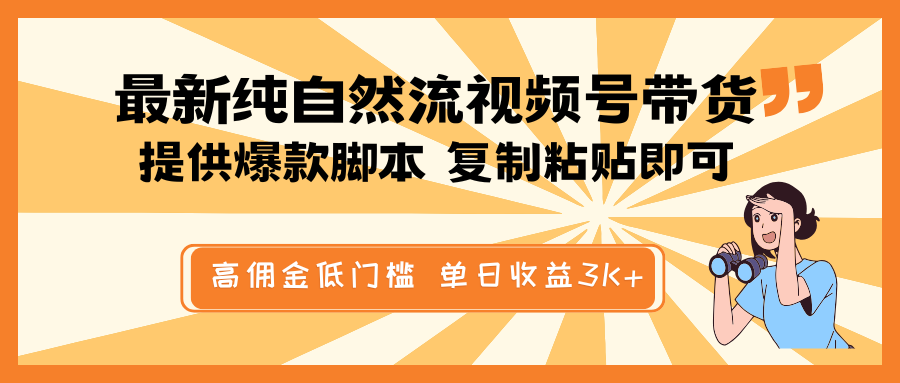 最新纯自然流视频号带货，提供爆款脚本简单 复制粘贴即可，高佣金低门槛，单日收益3K+-AI学习资源网