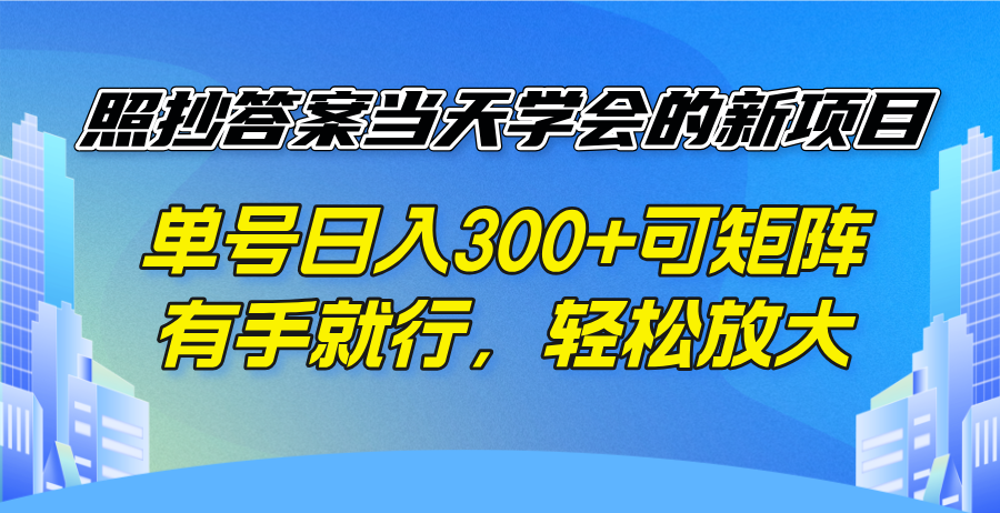 照抄答案当天学会的新项目，单号日入300 +可矩阵，有手就行，轻松放大-AI学习资源网