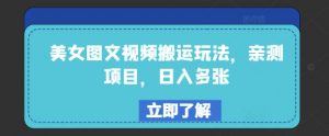 美女图文视频搬运玩法,亲测项目,日入多张-AI学习资源网