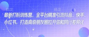 最新打粉训练营,全平台精准引流抖音、快手、小红书,打造高级朋友圈拉开你和同行差异化-AI学习资源网
