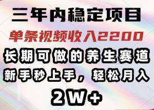 三年内稳定项目,长期可做的养生赛道,单条视频收入2200,新手秒上手,…-AI学习资源网