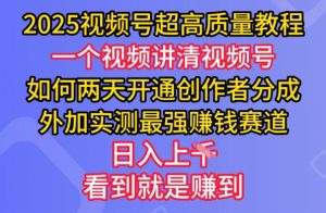 2025视频号超高质量教程,两天开通创作者分成,外加实测最强挣钱赛道,日入多张-AI学习资源网