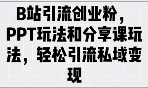 B站引流创业粉,PPT玩法和分享课玩法,轻松引流私域变现-AI学习资源网