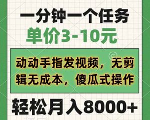 一分钟一个任务,单价3-10元,动动手指发视频,无剪辑无成本,傻瓜式操…-AI学习资源网