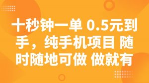 十秒钟一单 0.5元到手,纯手机项目 随时随地可做 做就有-AI学习资源网