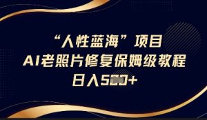 人性蓝海AI老照片修复项目保姆级教程,长期复购,轻松日入5张-AI学习资源网