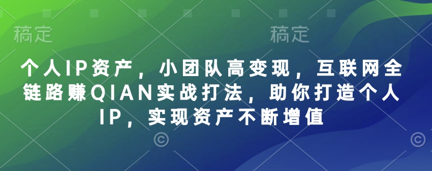 个人IP资产，小团队高变现，互联网全链路赚QIAN实战打法，助你打造个人IP，实现资产不断增值-AI学习资源网