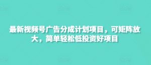 最新视频号广告分成计划项目,可矩阵放大,简单轻松低投资好项目-AI学习资源网
