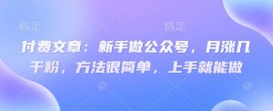 付费文章:新手做公众号,月涨几干粉,方法很简单,上手就能做-AI学习资源网