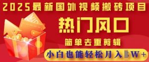 2025最新视频搬砖项目,热门风口,简单去重剪辑,小白也能轻松月入过W-AI学习资源网