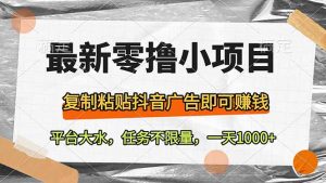 最新零撸小项目,复制粘贴抖音广告即可赚钱,平台大水,任务不限量,一…-AI学习资源网