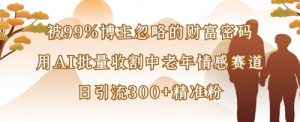 被99%博主忽略的财富密码:用AI批量收割中老年情感赛道,日引流300+精准粉-AI学习资源网
