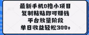 最新手机0撸小项目,复制粘贴即可挣钱,平台放量阶段,单日收益轻松3张+【揭秘】-AI学习资源网