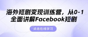 海外短剧变现训练营,从0-1全面讲解Facebook短剧-AI学习资源网