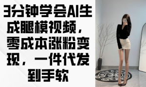 3分钟学会AI生成腿模视频,零成本涨粉变现,一件代发到手软-AI学习资源网