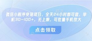 微信小程序变现项目,全天24小时都可做,单机30-100+,无上限,可批量手机放大-AI学习资源网