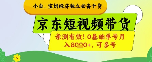 小白宝妈经济独立必备干货，京东短视频带货，亲测有效!0基础单号月入8k+，可多号【揭秘】-AI学习资源网